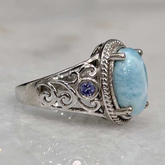 Larimar and Tanzanite Sterling Silver Ring - Picture 5 of 12
